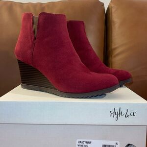 Style & Co. Haidy Wine Women's Wedge Heel Ankle Boots